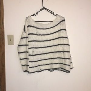 Black and white shredded sweater